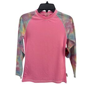Suzzi NWT Pink Tie Dye Long Sleeve Rash Guard UPF 50+ Swim Shirt M Colorful